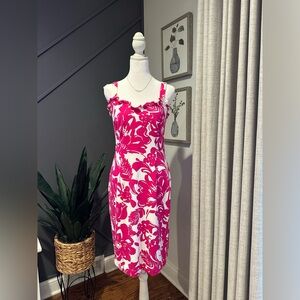 Trina Turk Vibrant Pink and White Midi Dress